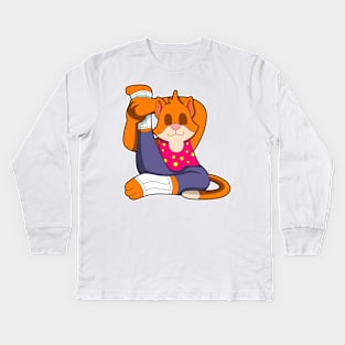 Cat at Yoga stretching exercises Legs Kids Long Sleeve T-Shirt